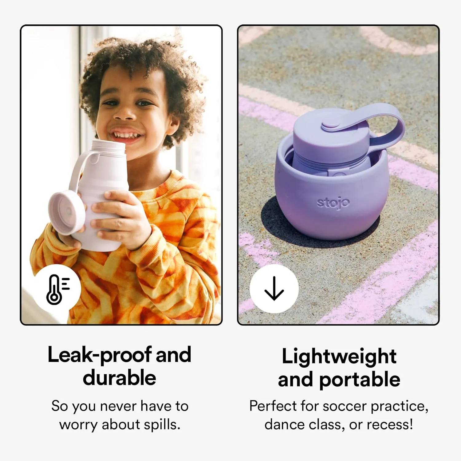 Stojo Jr Collapsible Bottle for Kids - Carnation Pink, 14oz / 400ml - Leak-Proof Reusable Silicone Travel Cup for Hot & Cold Drinks - For Home, On-The-Go Camping & Hiking - Microwave & Dishwasher Safe
