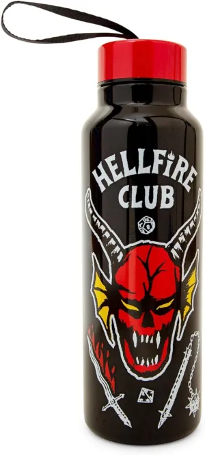 Stranger Things Hellfire Club Stainless Steel Water Bottle With Strap | Double-Walled Metal Sports Jug | Holds 27 Ounces