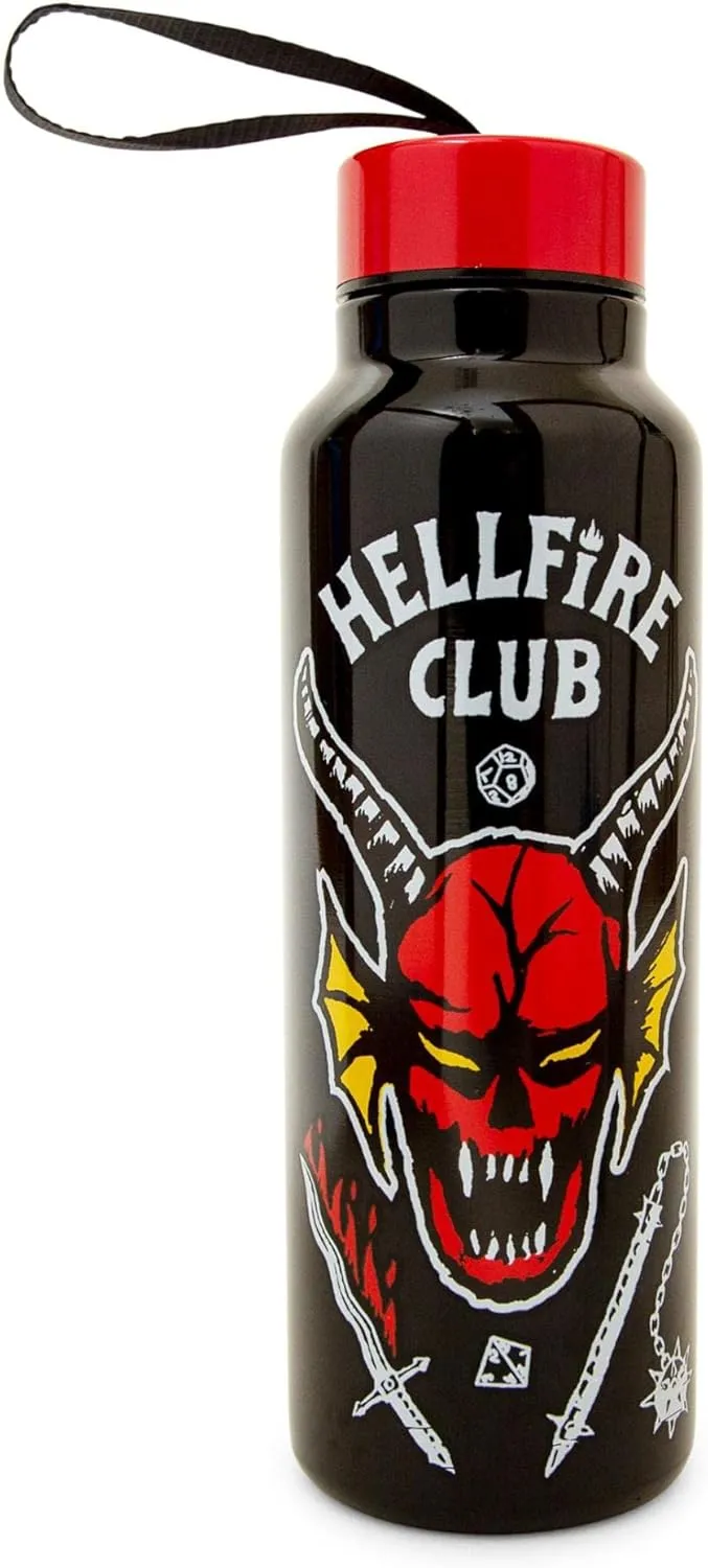Stranger Things Hellfire Club Stainless Steel Water Bottle With Strap | Double-Walled Metal Sports Jug | Holds 27 Ounces