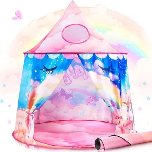 SULIFEEL Kids Play Pop Up Tent with Mat for Toddler Girls and Boys Ages 1   Years Party Children Foldable Tent Birthday Toy for Baby Rainbow Unicorn Theme Playhouse Indoor Games