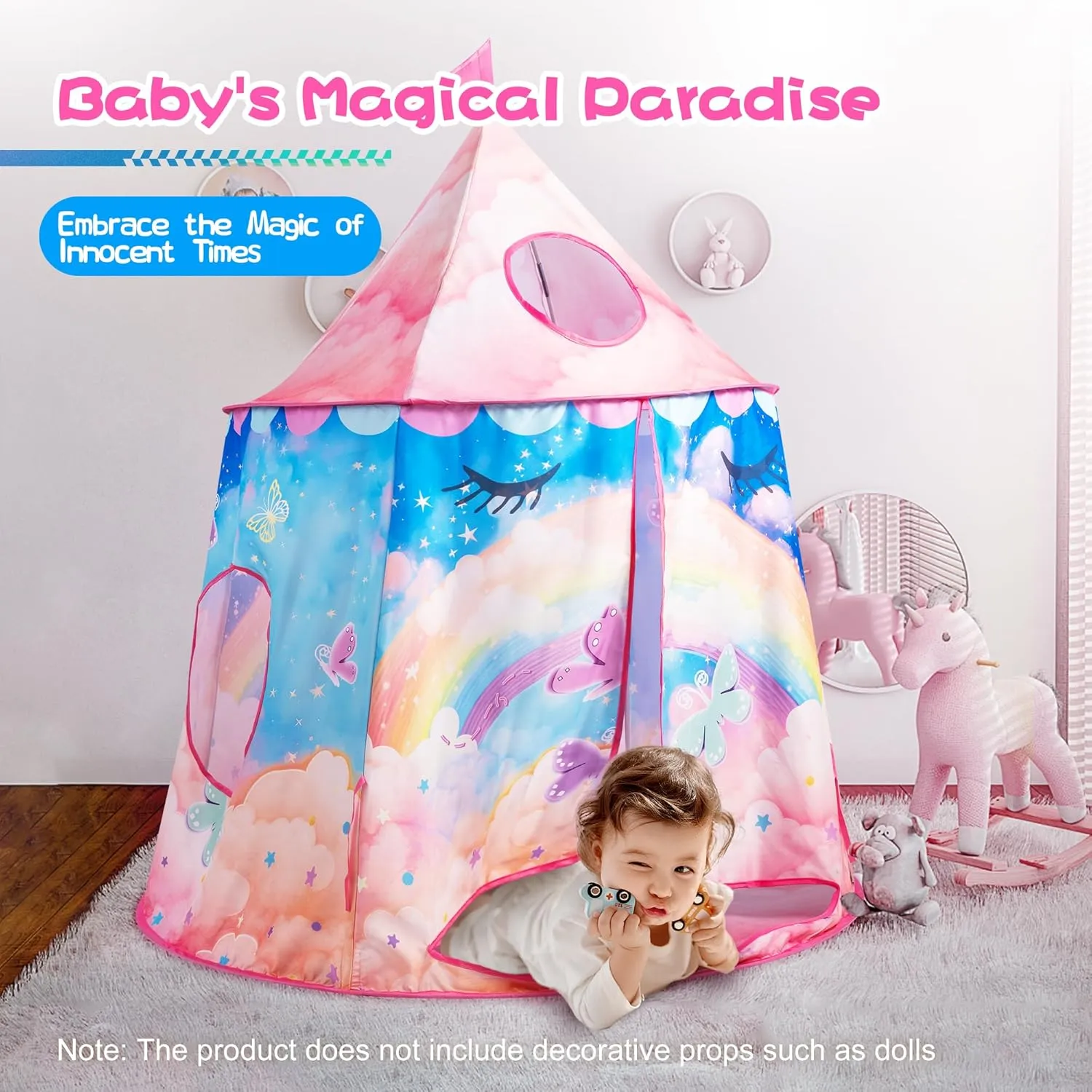 SULIFEEL Kids Play Pop Up Tent with Mat for Toddler Girls and Boys Ages 1   Years Party Children Foldable Tent Birthday Toy for Baby Rainbow Unicorn Theme Playhouse Indoor Games