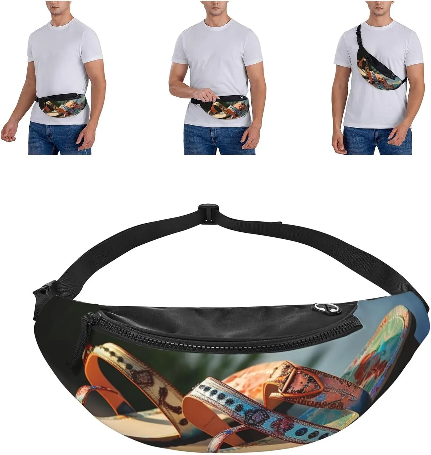 Summer Beach Sandals Fanny Pack for Man Women Waist Bag Adjustable Belt Casual Chest Bag Bum Bags for Travel Sports Running Hiking Waist Packs