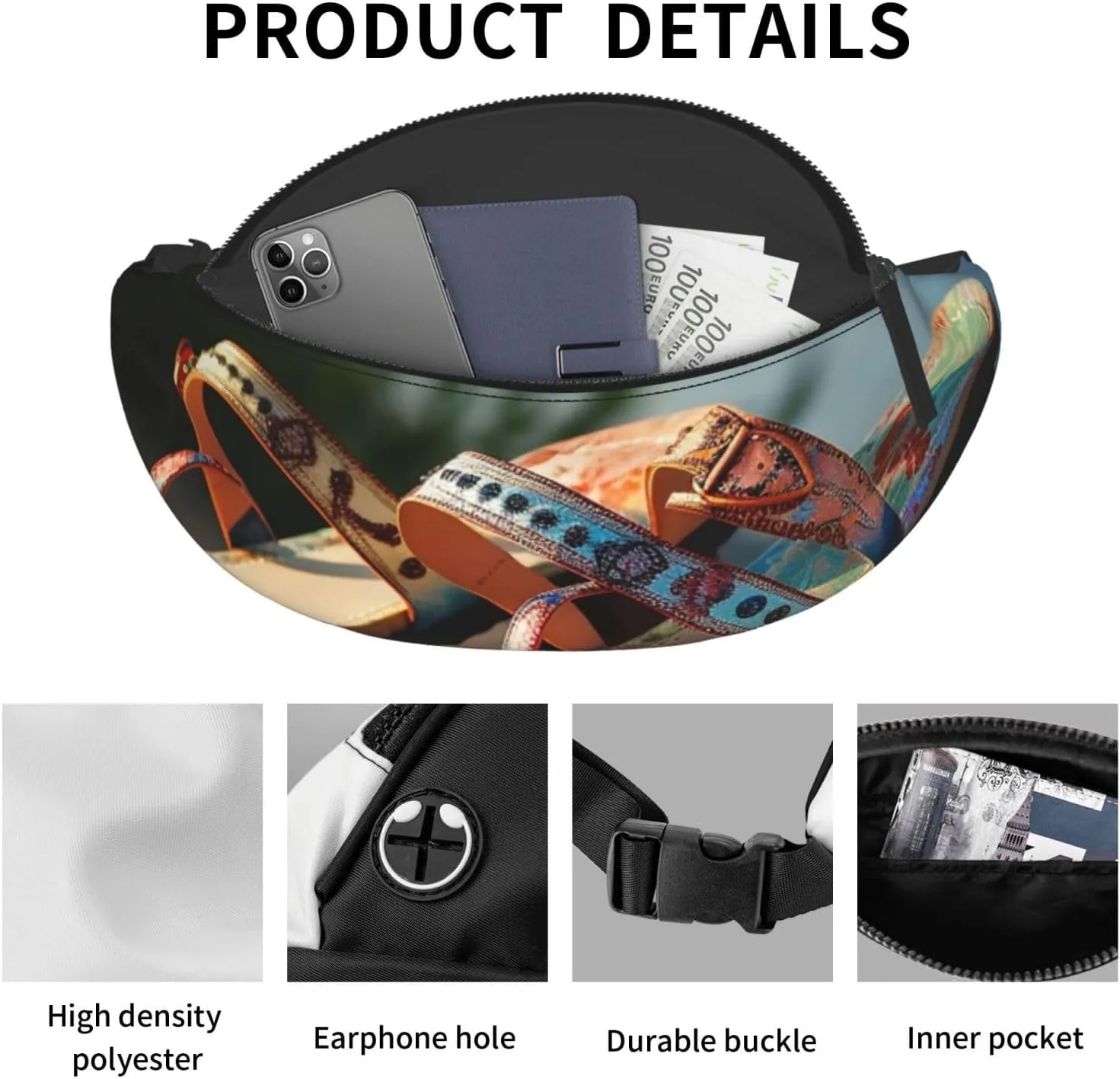 Summer Beach Sandals Fanny Pack for Man Women Waist Bag Adjustable Belt Casual Chest Bag Bum Bags for Travel Sports Running Hiking Waist Packs