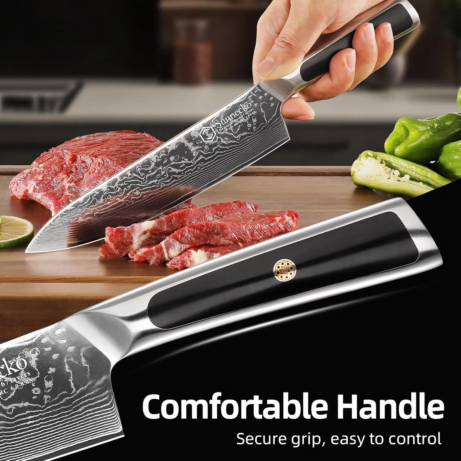 Sunnecko 8 Inch Chef Knife Professional, Sharp Kitchen Knife Damascus Chefs Knife Vg10 High Carbon Stainless Steel