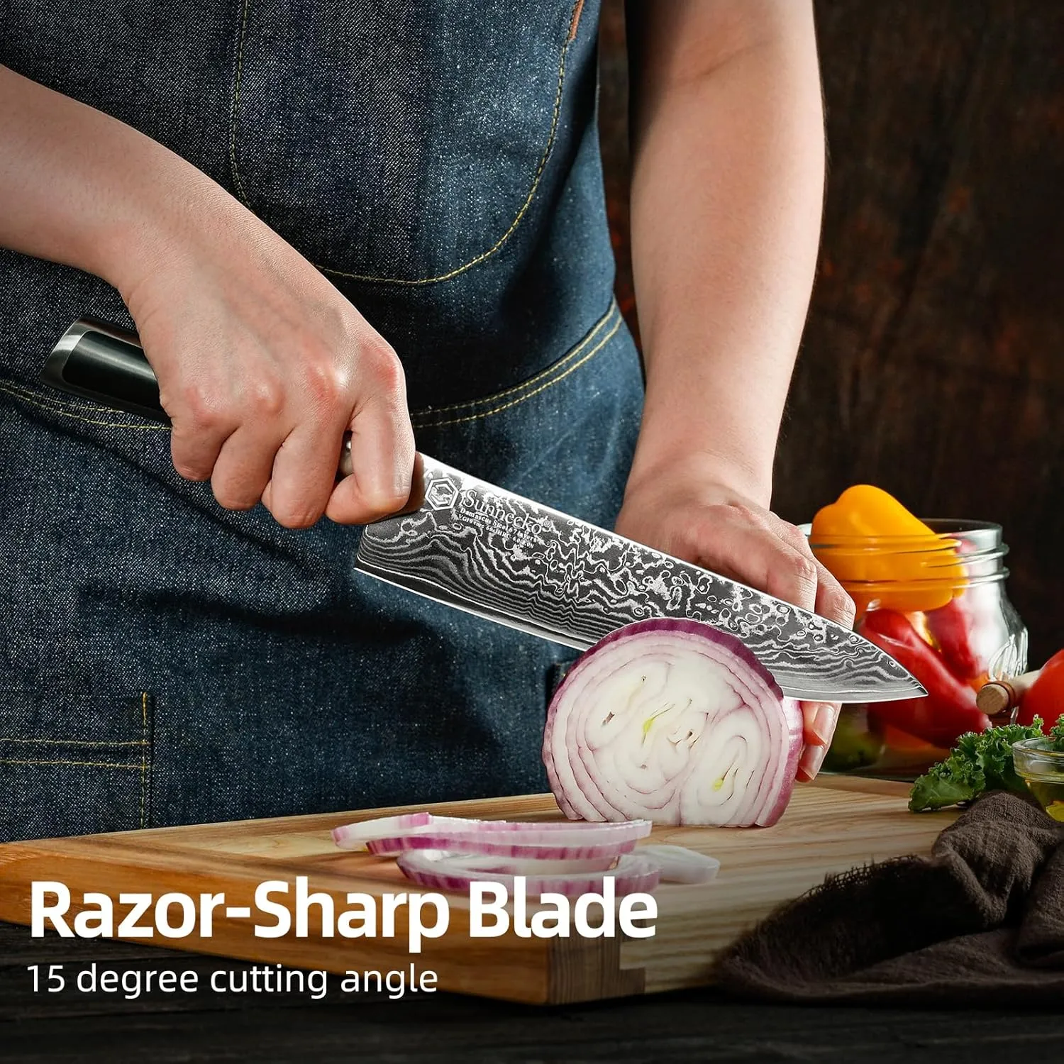 Sunnecko 8 Inch Chef Knife Professional, Sharp Kitchen Knife Damascus Chefs Knife Vg10 High Carbon Stainless Steel