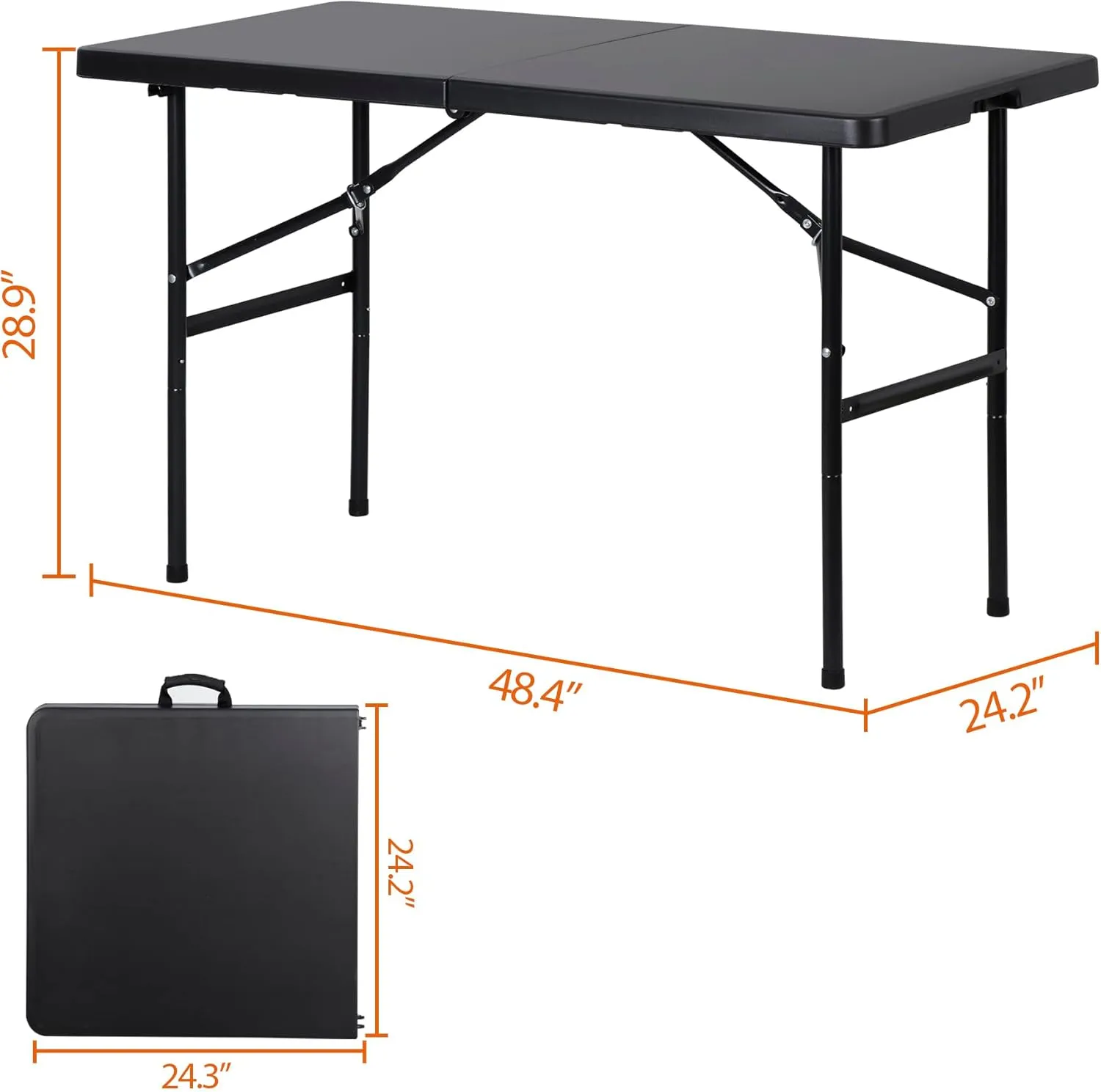 SUPER DEAL Portable 4 Foot Plastic Folding Table, Indoor Outdoor Heavy Duty Fold-in-Half Picnic Party Camping Barbecues Table with Carrying Handle, Black