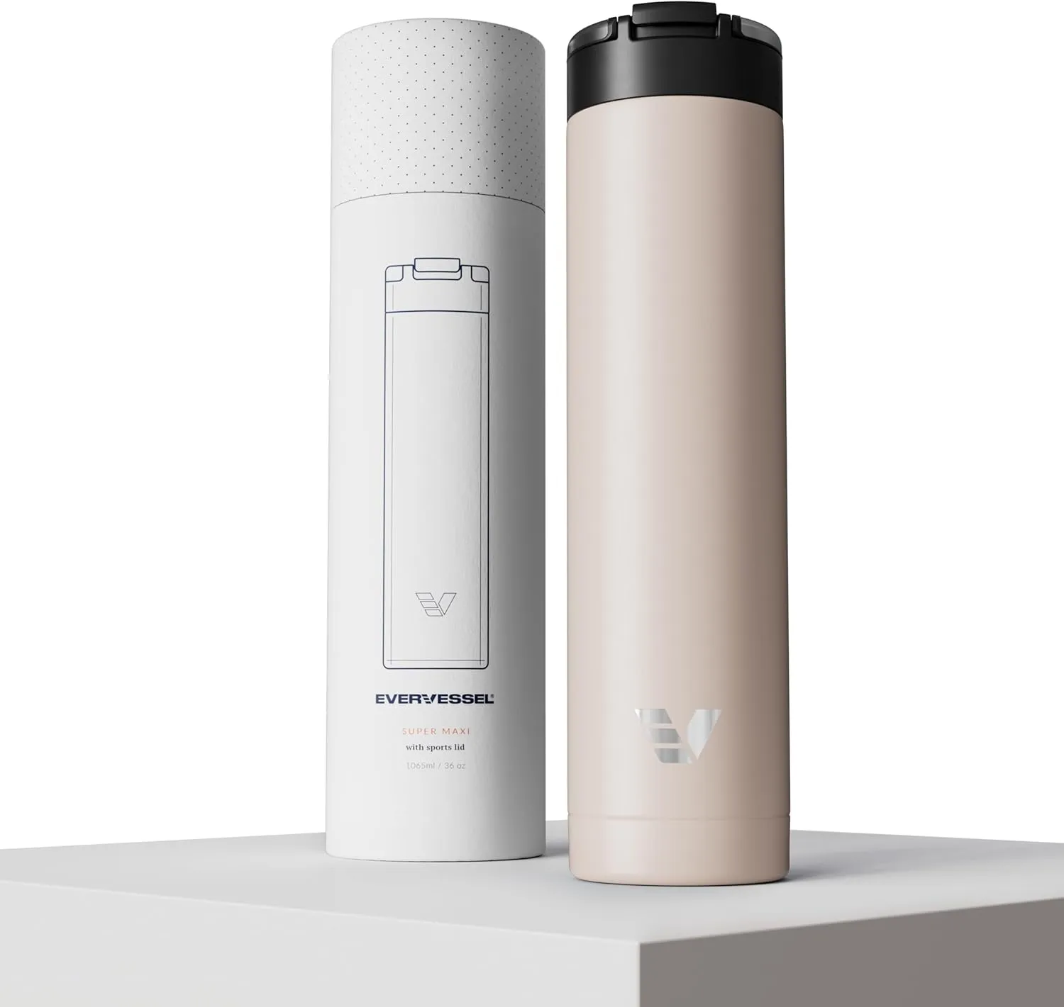 Super Maxi Stainless Steel Water Bottle 36oz - Double wall vacuum insulated | Integrated carry handle | leak proof flip top lid | Lightweight & stylish - Desert Beige