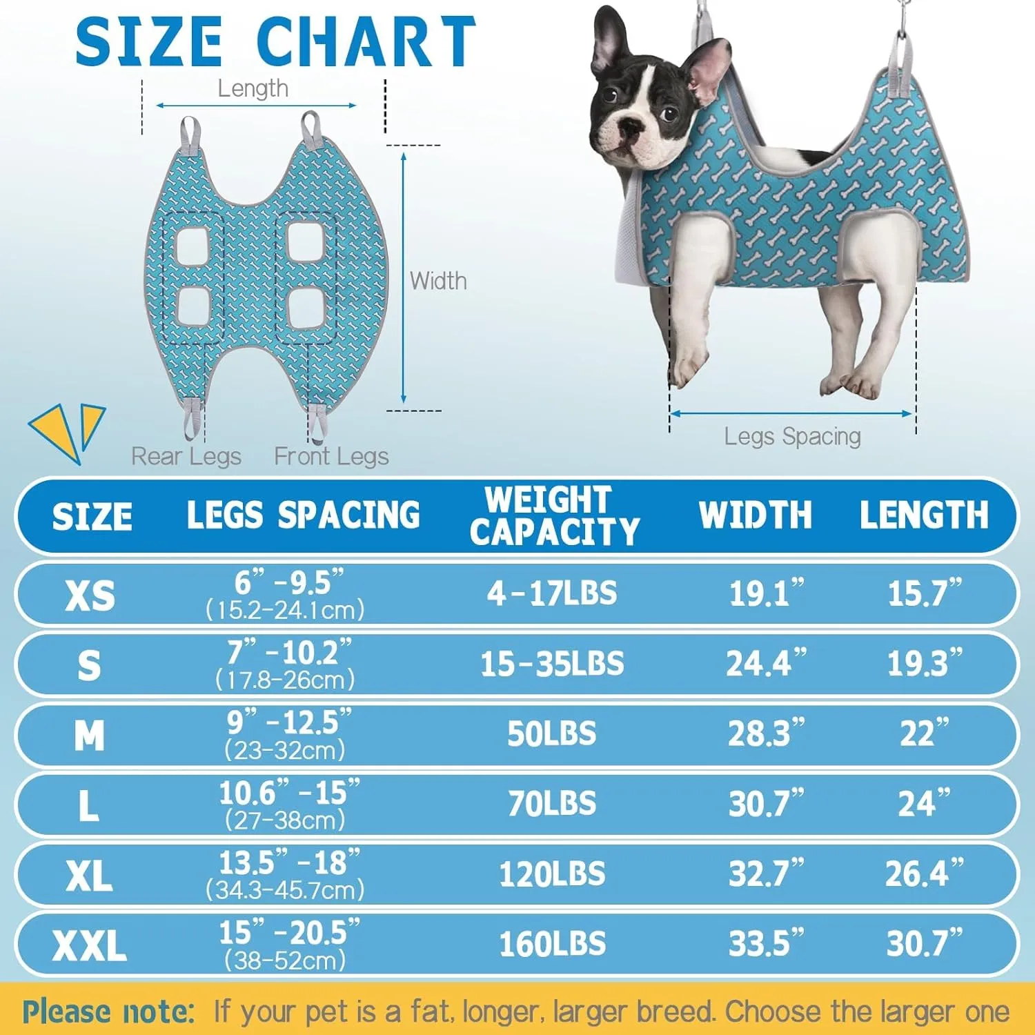Supet Medium Dog Grooming Hammock Harness for Cats Dogs, Relaxation Pet Grooming Hammock Restraint Dog & Small Animal Leashes Sling(M（ Legs Spacing：9"-12.5" / Max W：50LBS ）