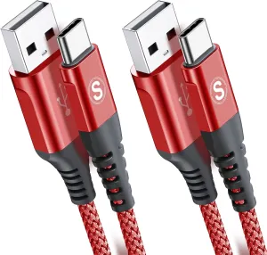 sweguard USB Type C Cable 3.1A Fast Charging [2Pack,10ft 10ft], USB-A to USB-C Charger Nylon Braided Cord for Samsung Galaxy S21 S20 S10 S9 S8 Plus,Note 20 10 9 8 7,A71 A51 A32,LG,Moto,PS5-Red