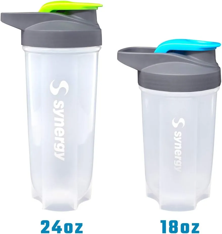 Synergy Protein Nutrition Shaker Bottle 3-Pack (18/24/24oz, Blue/Green/Pink)
