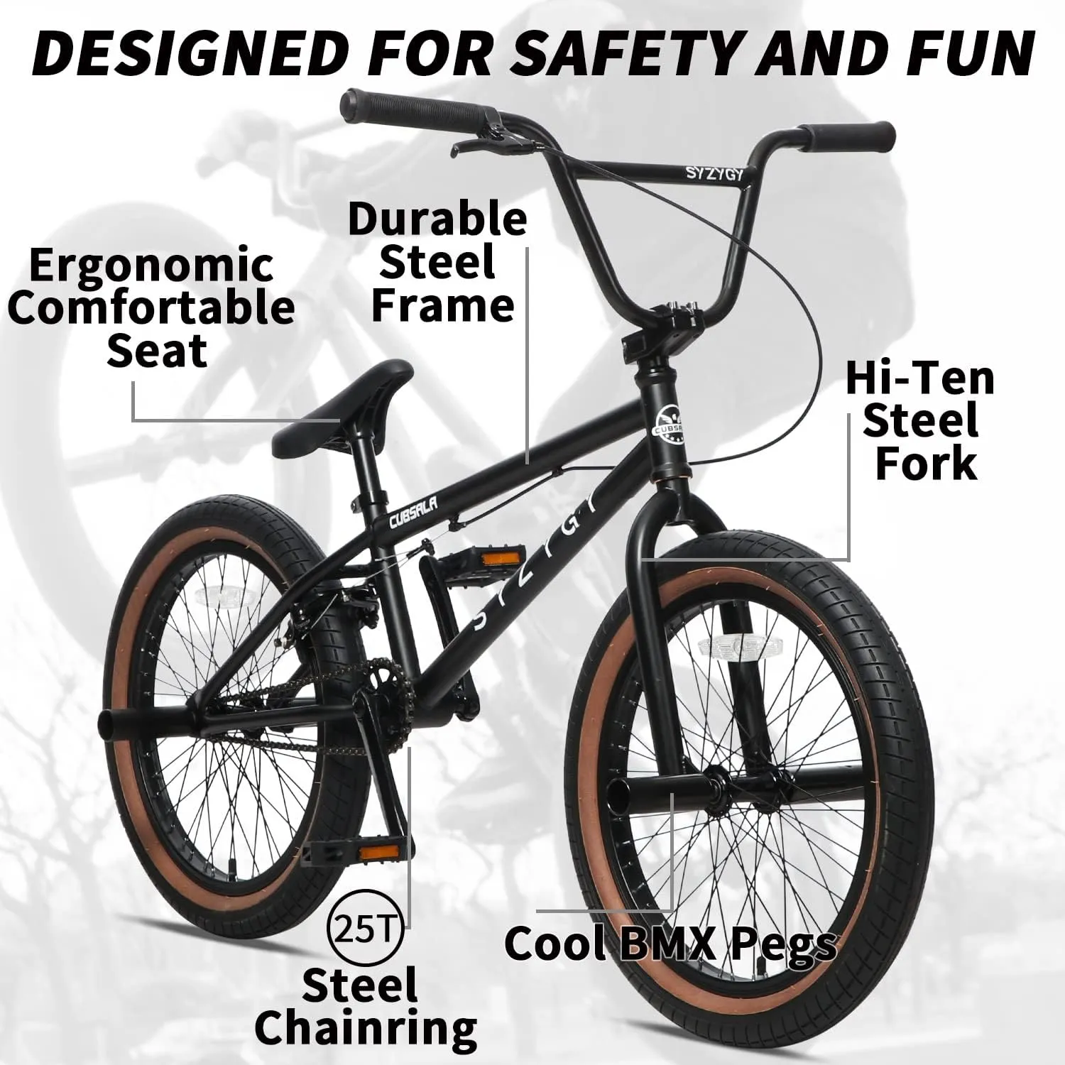 Syzygy 20 Inch Freestyle BMX Bike Bicycles for Ages Over 6 Years Old Teen Beginner and Adult Riders, Multiple Color