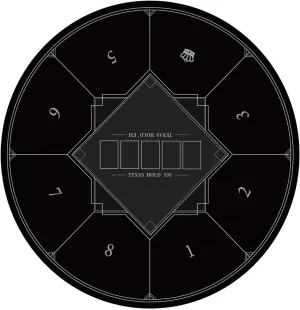 Tabletop Game Felt Mat Round Poker Texas Holdem, 8 Players Folding Poker Table Top with Art Deco Layout Print Black,S