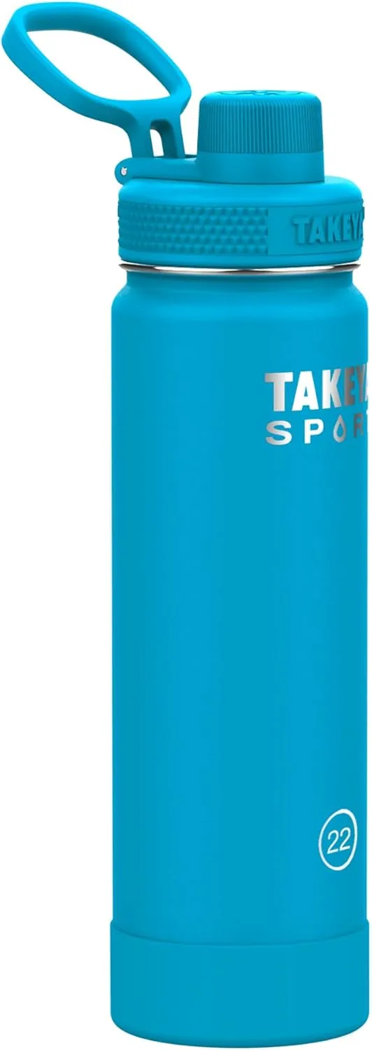 Takeya Sports Water Bottle with Spout Lid - Bottle with Triple Stainless Steel Insulation - Dishwasher Safe & BPA-Free - Bottle with Ice-Blocking Spout Lid & Removable Bumper - 22 oz, Champion Blue