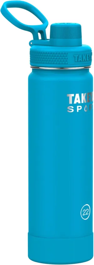 Takeya Sports Water Bottle with Spout Lid - Bottle with Triple Stainless Steel Insulation - Dishwasher Safe & BPA-Free - Bottle with Ice-Blocking Spout Lid & Removable Bumper - 22 oz, Champion Blue