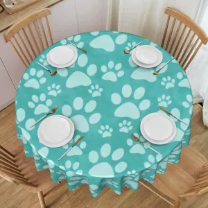 Teal Dog Paw Prin Flower Lace Tablecloth Round 60 Inches, Suitable for Wedding Banquets, Brunch Parties, Coffee Shop Dining Table Decoration