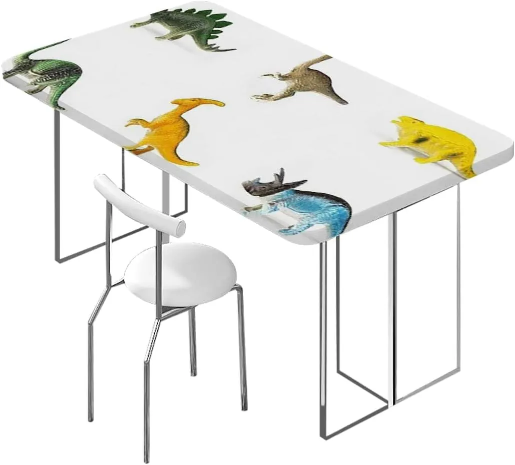 Teal White Fitted Tablecloth Colorful Various Different Animals Tablecloth Great for Indoor and Outdoor Dining and Playing Cards Dinosaur Fits up 5 Foot Tables