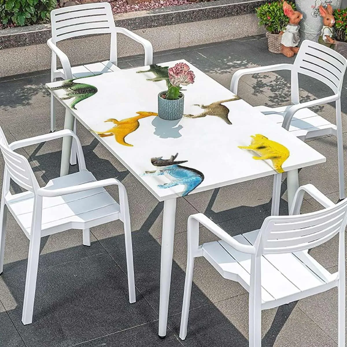Teal White Fitted Tablecloth Colorful Various Different Animals Tablecloth Great for Indoor and Outdoor Dining and Playing Cards Dinosaur Fits up 5 Foot Tables
