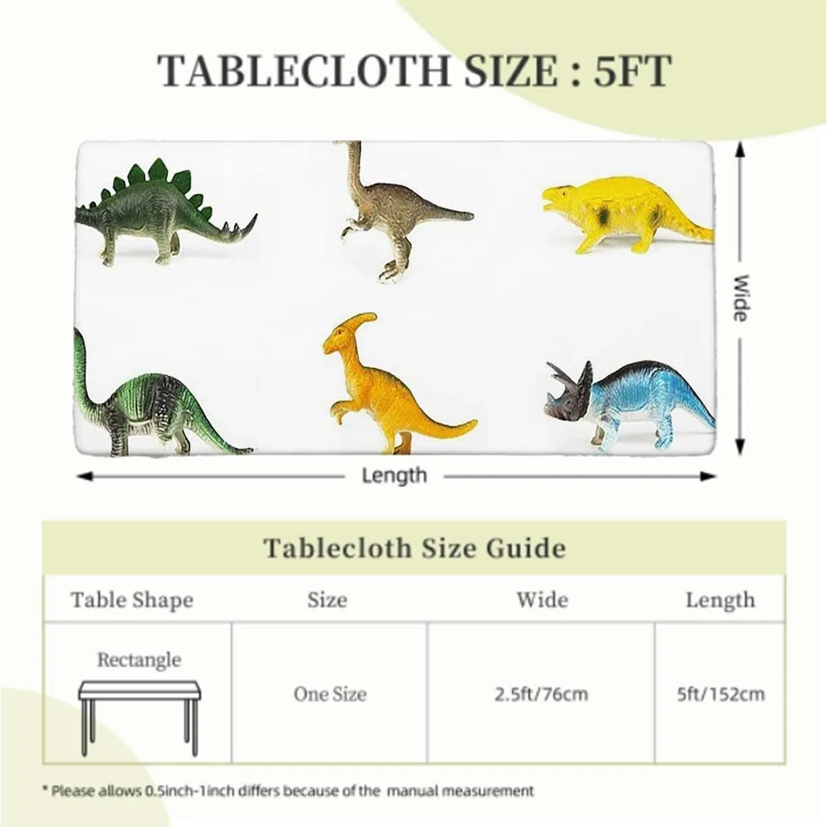 Teal White Fitted Tablecloth Colorful Various Different Animals Tablecloth Great for Indoor and Outdoor Dining and Playing Cards Dinosaur Fits up 5 Foot Tables