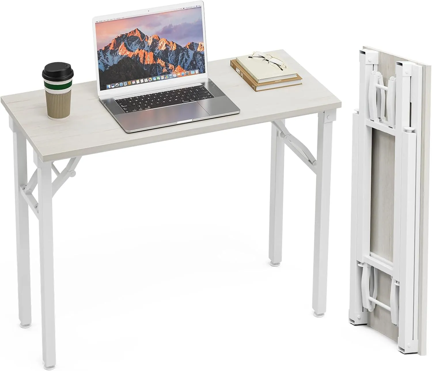 TEMI Small Computer Desk Folding Table - 35.8" Foldable Office Desk, No Assembly, Perfect for Small Spaces in Bedroom, Dorm, or Apartment, Portable Mini Desk or Study Table Compact Design, White Ash