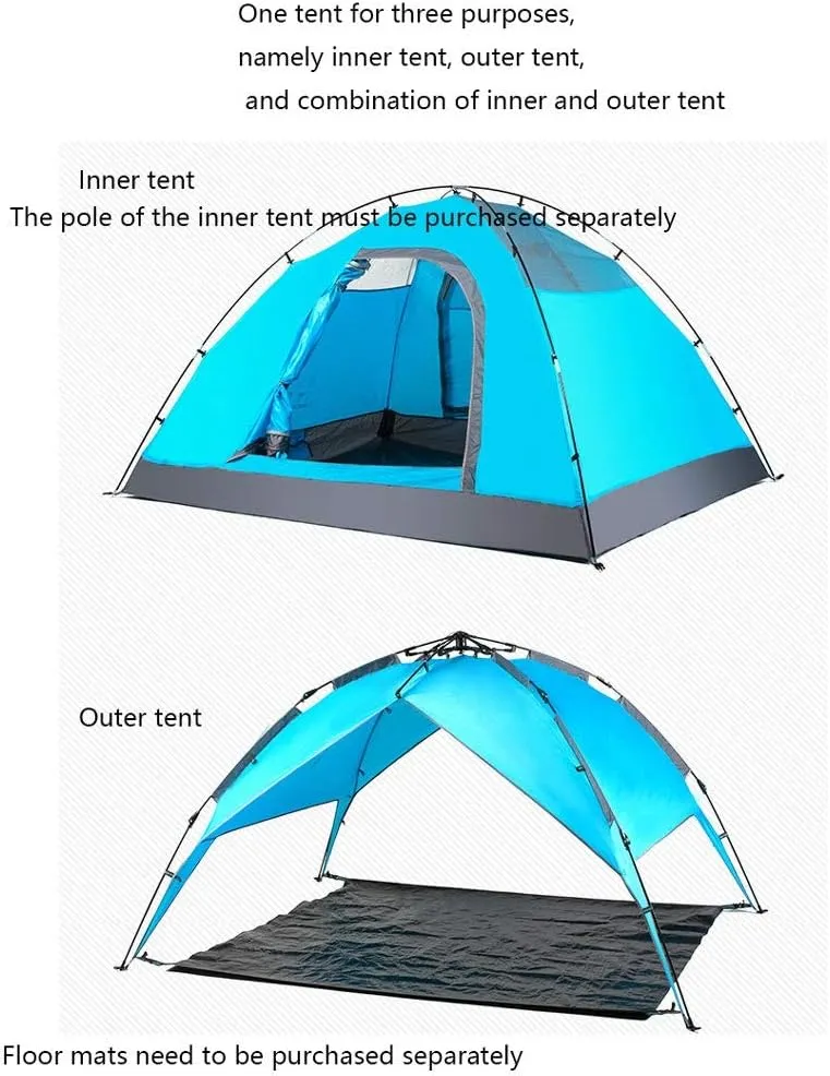 Tent Double Layer Automatic Instant Setup Camping Tent 3-4 Person Family Tent Waterproof Foldable Tent for Hiking Travel Yurt (Color : Army Green)