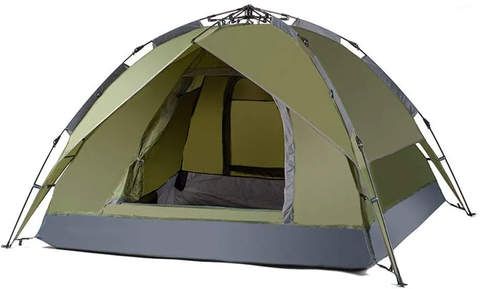 Tent Double Layer Automatic Instant Setup Camping Tent 3-4 Person Family Tent Waterproof Foldable Tent for Hiking Travel Yurt (Color : Army Green)