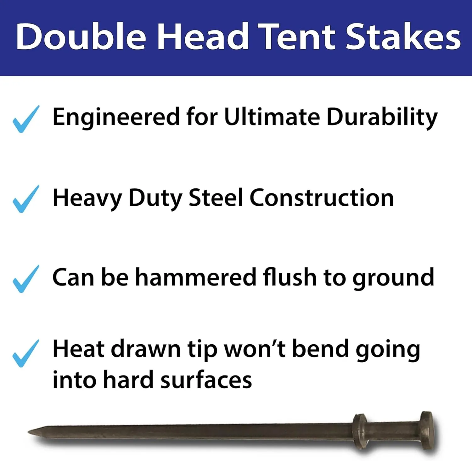 TentAndTable Double Head Metal Tent Stakes Heavy Duty Steel Ground Stake, Versatile Spikes to Anchor Commercial Inflatables, Event Party Tents, and Outdoor Camping Shelters, 1 x 20 Inch, 10 Pack