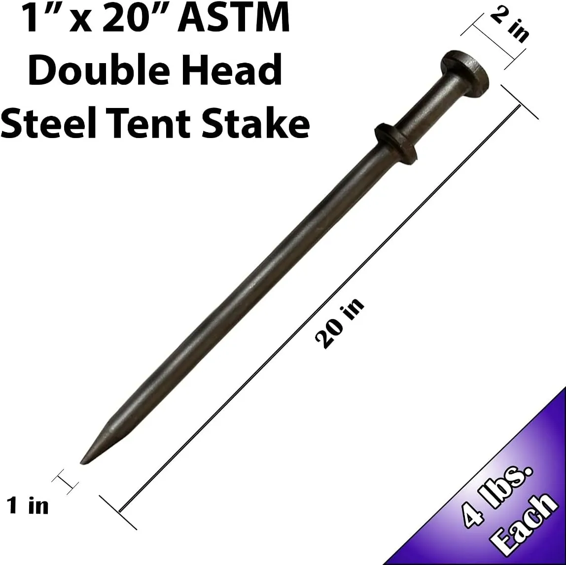 TentAndTable Double Head Metal Tent Stakes Heavy Duty Steel Ground Stake, Versatile Spikes to Anchor Commercial Inflatables, Event Party Tents, and Outdoor Camping Shelters, 1 x 20 Inch, 10 Pack