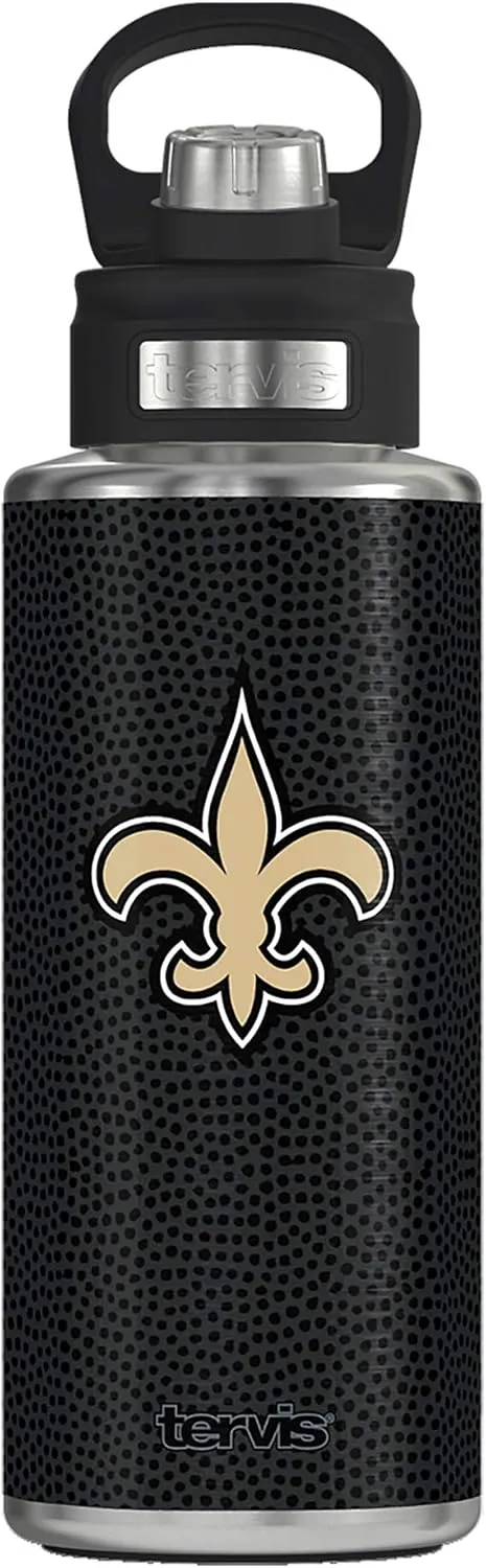 Tervis NFL New Orleans Saints-Black Leather Water, 32oz Wide Mouth Bottle, Stainless Steel