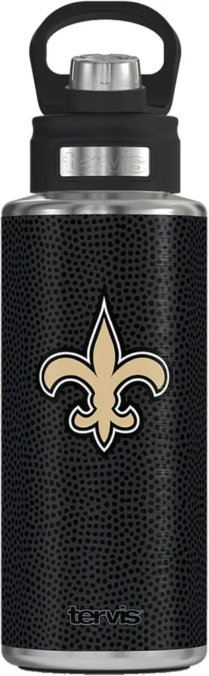 Tervis NFL New Orleans Saints-Black Leather Water, 32oz Wide Mouth Bottle, Stainless Steel