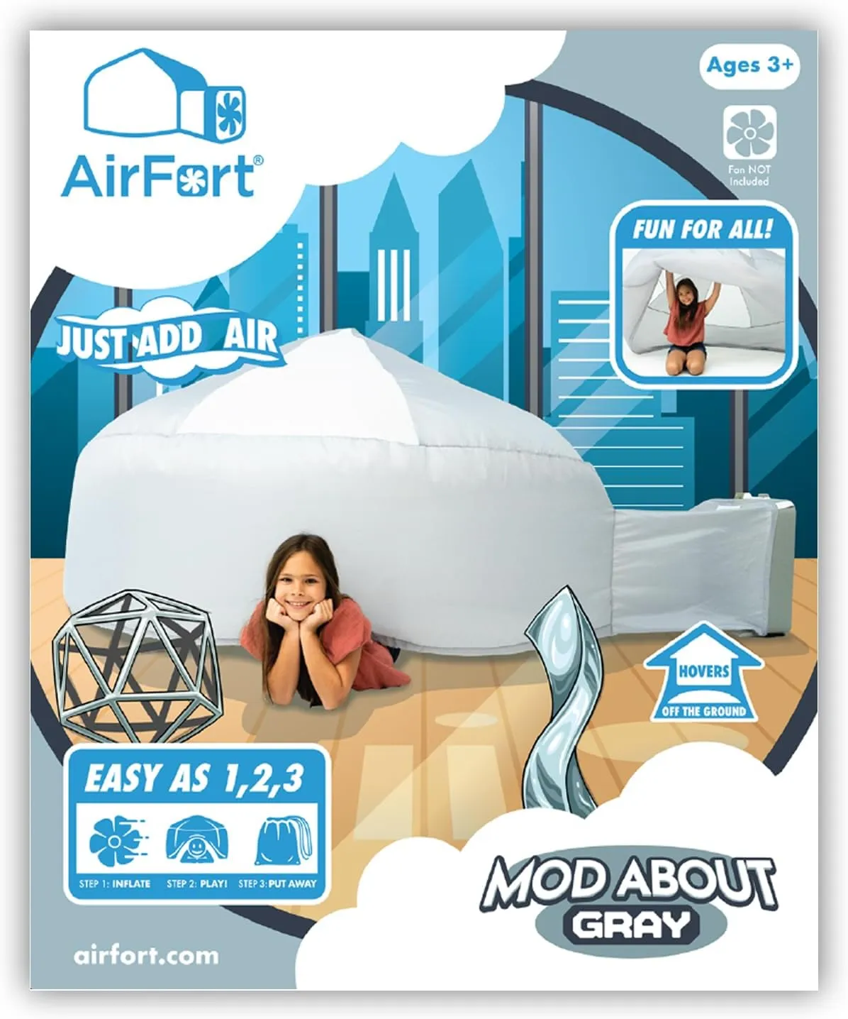 The Original Patented AirFort - Build A Fort in 30 Seconds, Inflatable Fort for Kids, Play Tent for 3-12 Years, A Playhouse Where Imagination Runs Wild, Fan not Included (Mod About Gray)