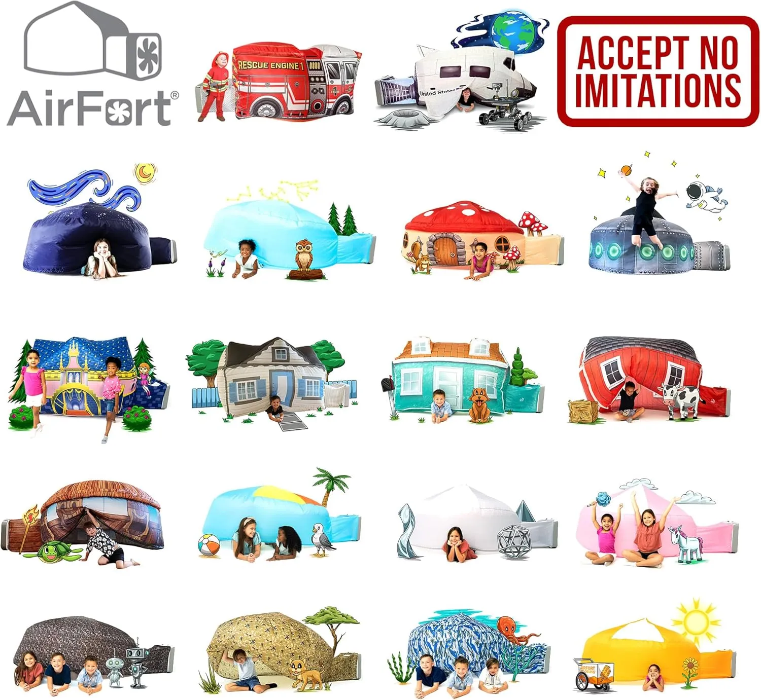 The Original Patented AirFort - Build A Fort in 30 Seconds, Inflatable Fort for Kids, Play Tent for 3-12 Years, A Playhouse Where Imagination Runs Wild, Fan not Included (Mod About Gray)