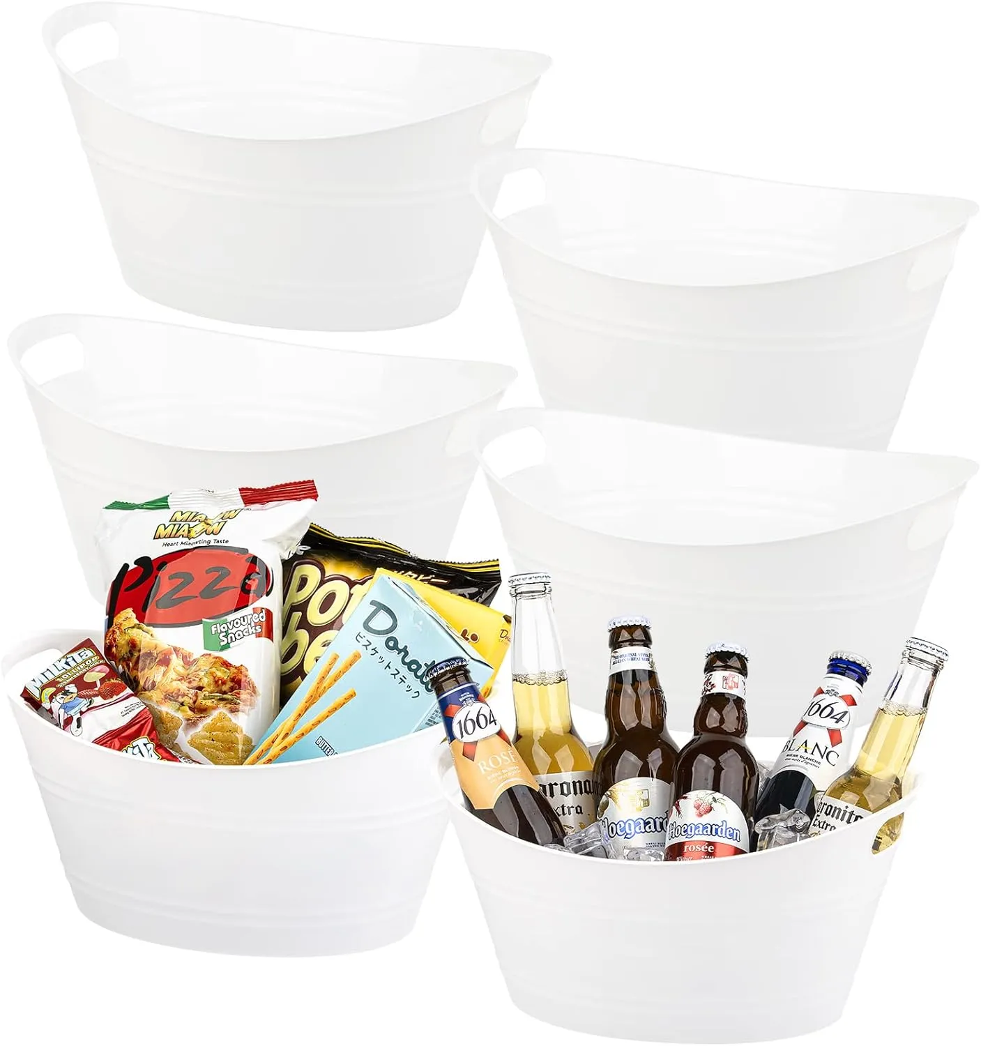 Tiawudi 6 Pack Plastic Oval Storage Tub, Ice Bucket for Wine, Beer and Champagne, Bottle Drink Cooler for Parties, Storage Basket, 4.5 Liter
