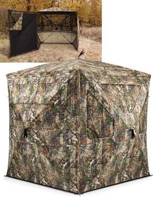 TIDEWE Hunting Blind 360°Silent See Through Blind with Swing Door, 2-3/3-4 Person Pop Up Ground Blind with Detachable Blackout Panel & Carrying Bag, Portable Resilient Tent for Hunting, Camo