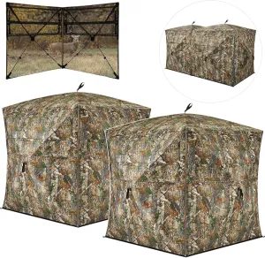 TIDEWE Hunting Blind, Double Ground Blinds 270° See Through for 3-in-1 Use, 4-6 Person Pop Up 300D Portable Hunting Tent Includes Carrying Bags for Deer & Turkey Hunting (Camouflage)
