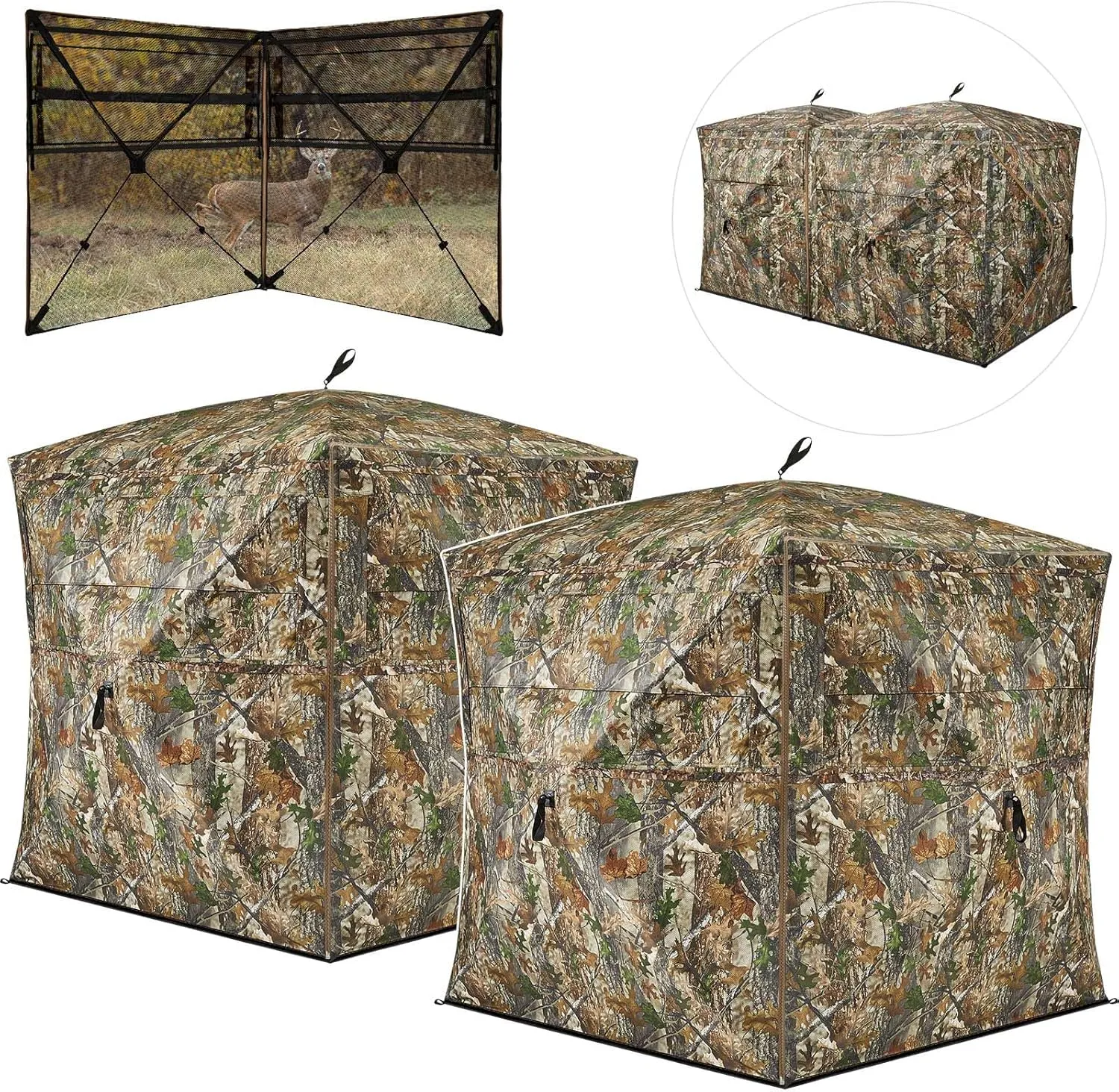 TIDEWE Hunting Blind, Double Ground Blinds 270° See Through for 3-in-1 Use, 4-6 Person Pop Up 300D Portable Hunting Tent Includes Carrying Bags for Deer & Turkey Hunting (Camouflage)