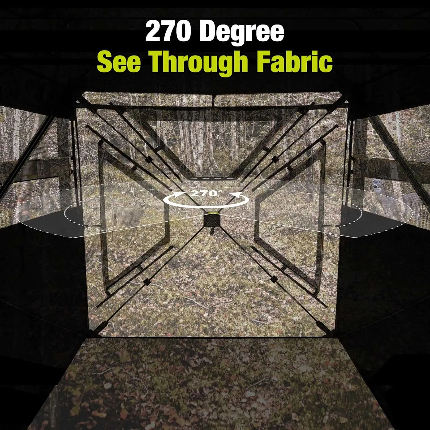 TIDEWE See Through Blind 270°with Silent Magnetic Door & Sliding Windows, 2-3 Person Pop Up Ground Blind with Carrying Bag, 300D Portable Resilient Tent(Camouflage & Veil Rush)