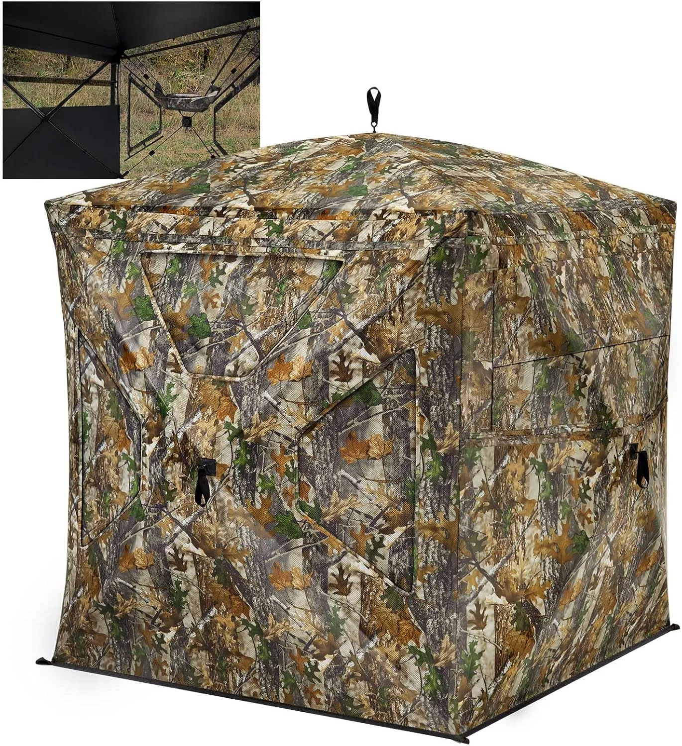 TIDEWE See Through Blind 270°with Silent Magnetic Door & Sliding Windows, 2-3 Person Pop Up Ground Blind with Carrying Bag, 300D Portable Resilient Tent(Camouflage & Veil Rush)