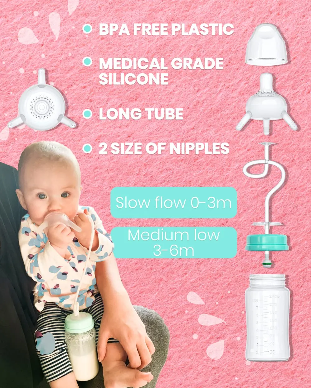 TidyFriend Self Feeding Baby Bottle 8oz Bottle Holder for Baby - 2 Pack Baby Bottle with Straw, Anti Colic, for Convenient Feeding (Green)