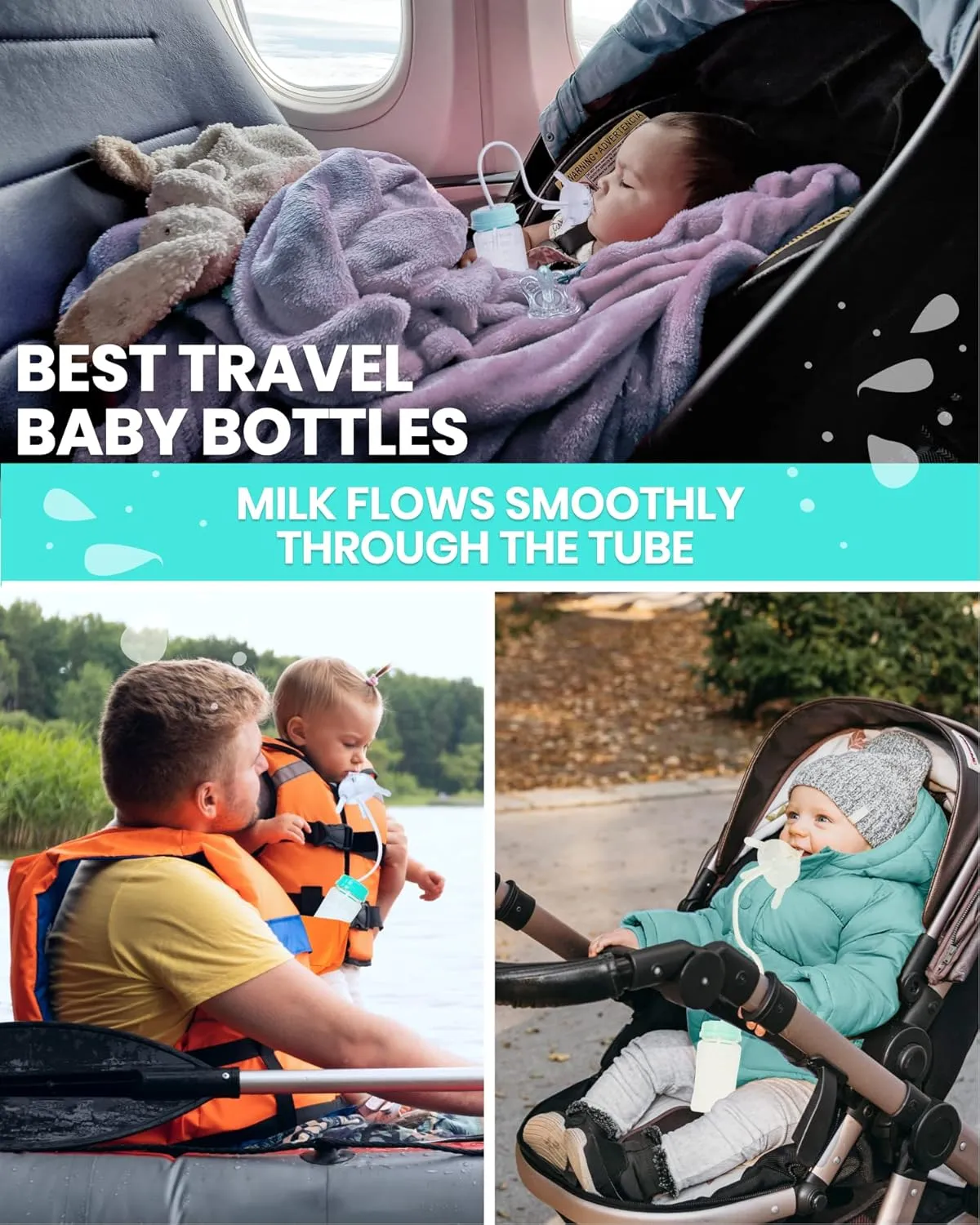 TidyFriend Self Feeding Baby Bottle 8oz Bottle Holder for Baby - 2 Pack Baby Bottle with Straw, Anti Colic, for Convenient Feeding (Green)