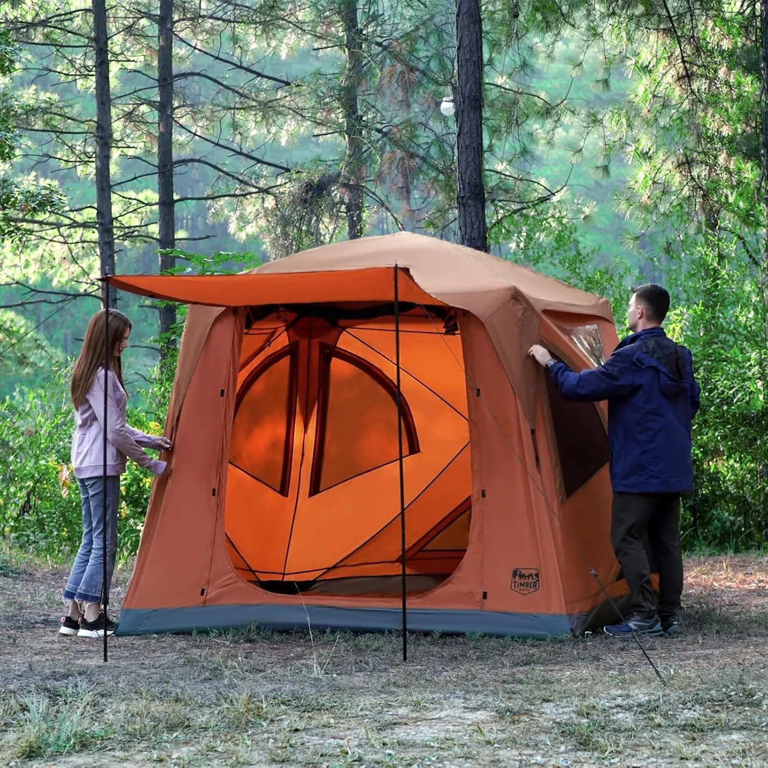 TIMBER RIDGE Instant Pop Up Hub Tent, 4 Person Portable Weather Resistant Camping Tent, 60 Second Set-Up, Easy Up Tents with Rain Fly and Carry Bag, Orange