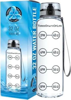Time Marked Water Bottle, Clear Sports Timed Bottle 32 oz, Best for Measuring Water Intake, Tritan BPA-Free One Liter Hydration Tracker