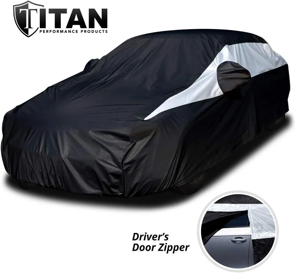 Titan Jet Black Poly 210T Car Cover for Large Sedans 203-212". Waterproof, UV Protection, Scratch Resistant, Driver-Side Zippered Opening. Fits Avalon, XTS, 6-8 and More.