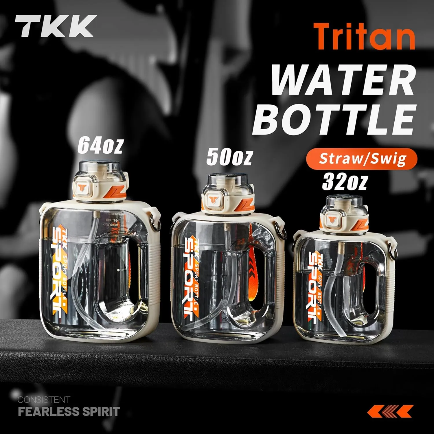 TKK Half Gallon Water Bottle Jug with Straw Large Capacity Plastic Water Bottle Dishwasher Safe 1/2 Gallon 50 Oz Water Bottle Jug BPA Free Tritan for Gym Yoga Travel Camping Outdoor