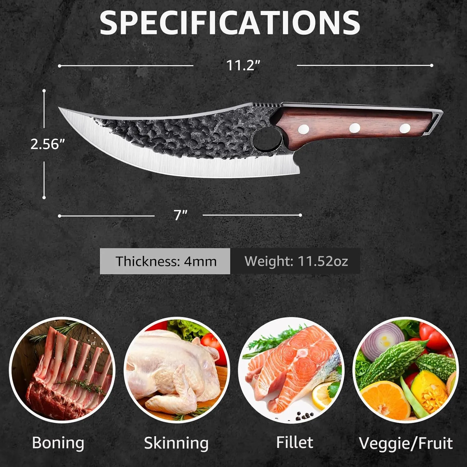 TOMBRO Huusk Knife Forged Viking Knives Sharp Boning knife, Handmade Caveman Knife, High Carbon Steel Butcher Knives with Sheath, Japanese Chef Knife for Kitchen, Camping