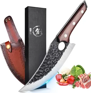 TOMBRO Huusk Knife Forged Viking Knives Sharp Boning knife, Handmade Caveman Knife, High Carbon Steel Butcher Knives with Sheath, Japanese Chef Knife for Kitchen, Camping