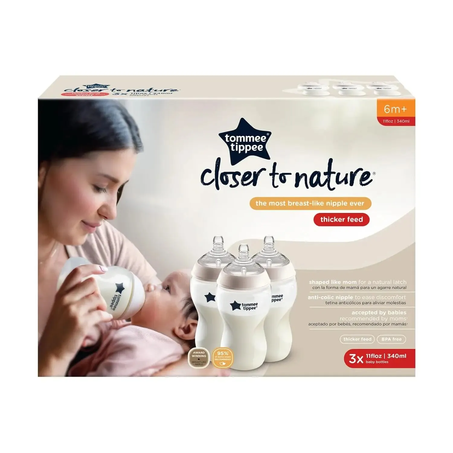 Tommee Tippee Closer to Nature Baby Bottle BPA-free (11oz, 3 Count)