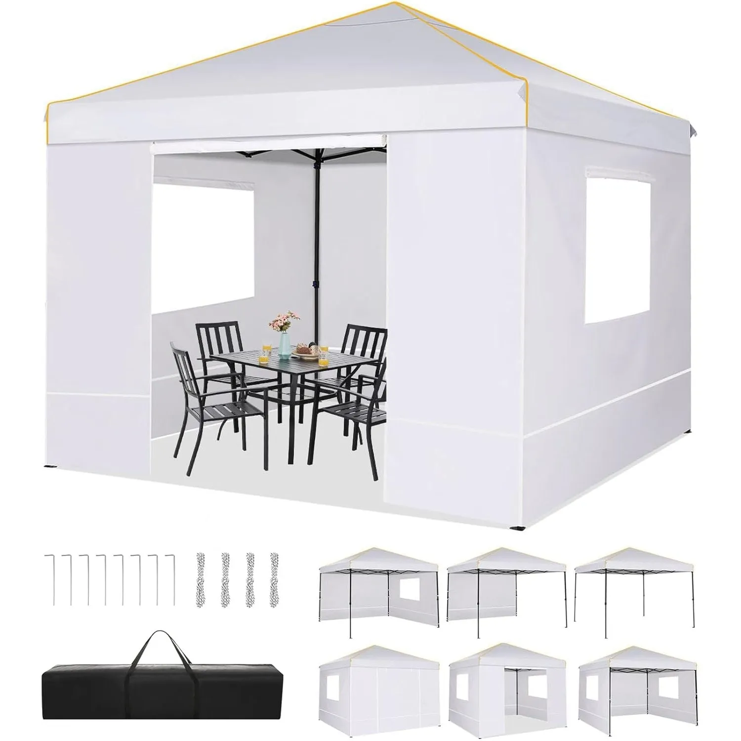 TOOLUCK Canopy Tent, 10x10 Pop Up Canopy Tent with Sidewalls and Roll-up Ventilated Windows with Mosquito net, Ez Outdoor Commercial Instant Gazebo Tent for Party Waterproof with Carrybag