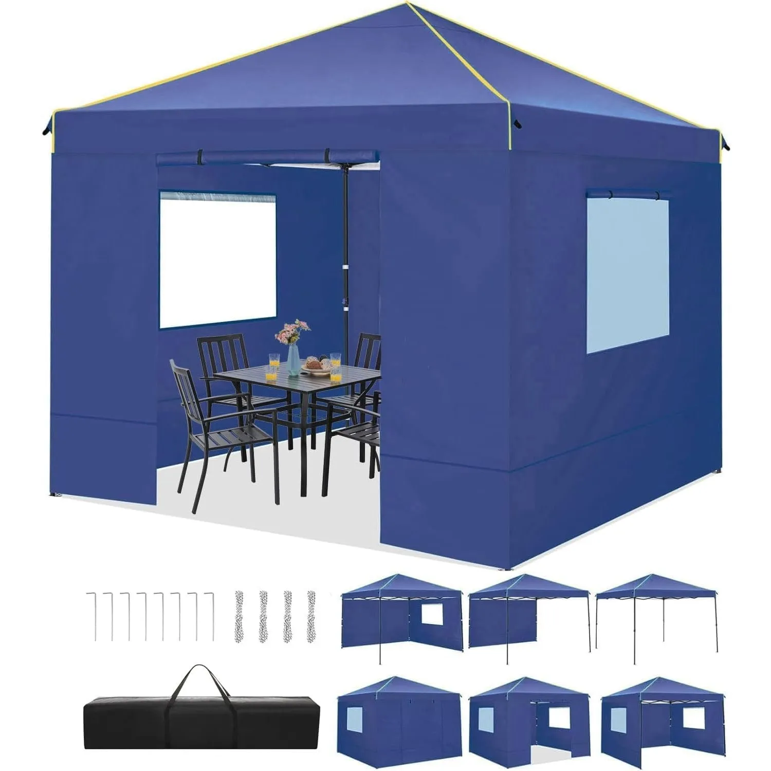 TOOLUCK Canopy Tent, 10x10 Pop Up Canopy Tent with Sidewalls and Roll-up Ventilated Windows with Mosquito net, Ez Outdoor Commercial Instant Gazebo Tent for Party Waterproof with Carrybag