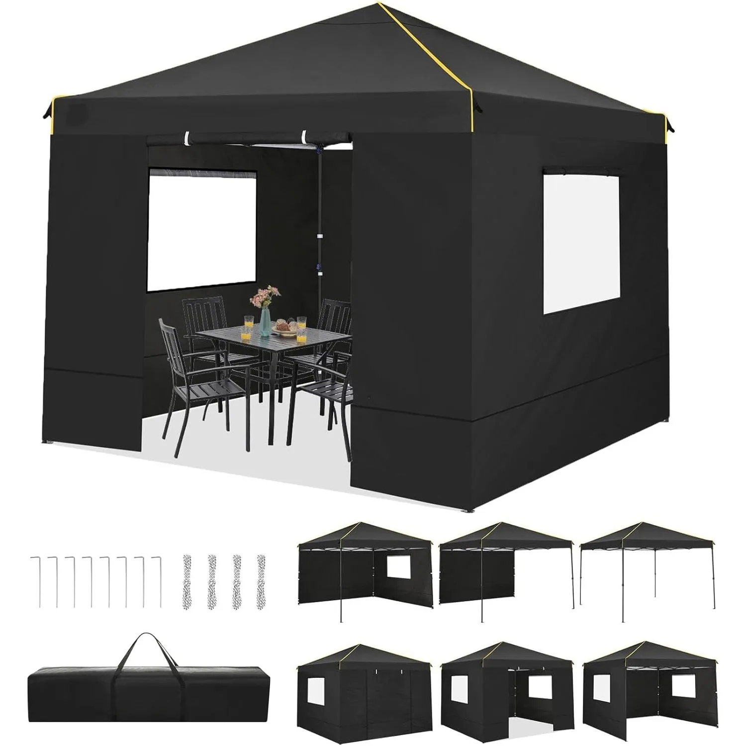 TOOLUCK Canopy Tent, 10x10 Pop Up Canopy Tent with Sidewalls and Roll-up Ventilated Windows with Mosquito net, Ez Outdoor Commercial Instant Gazebo Tent for Party Waterproof with Carrybag