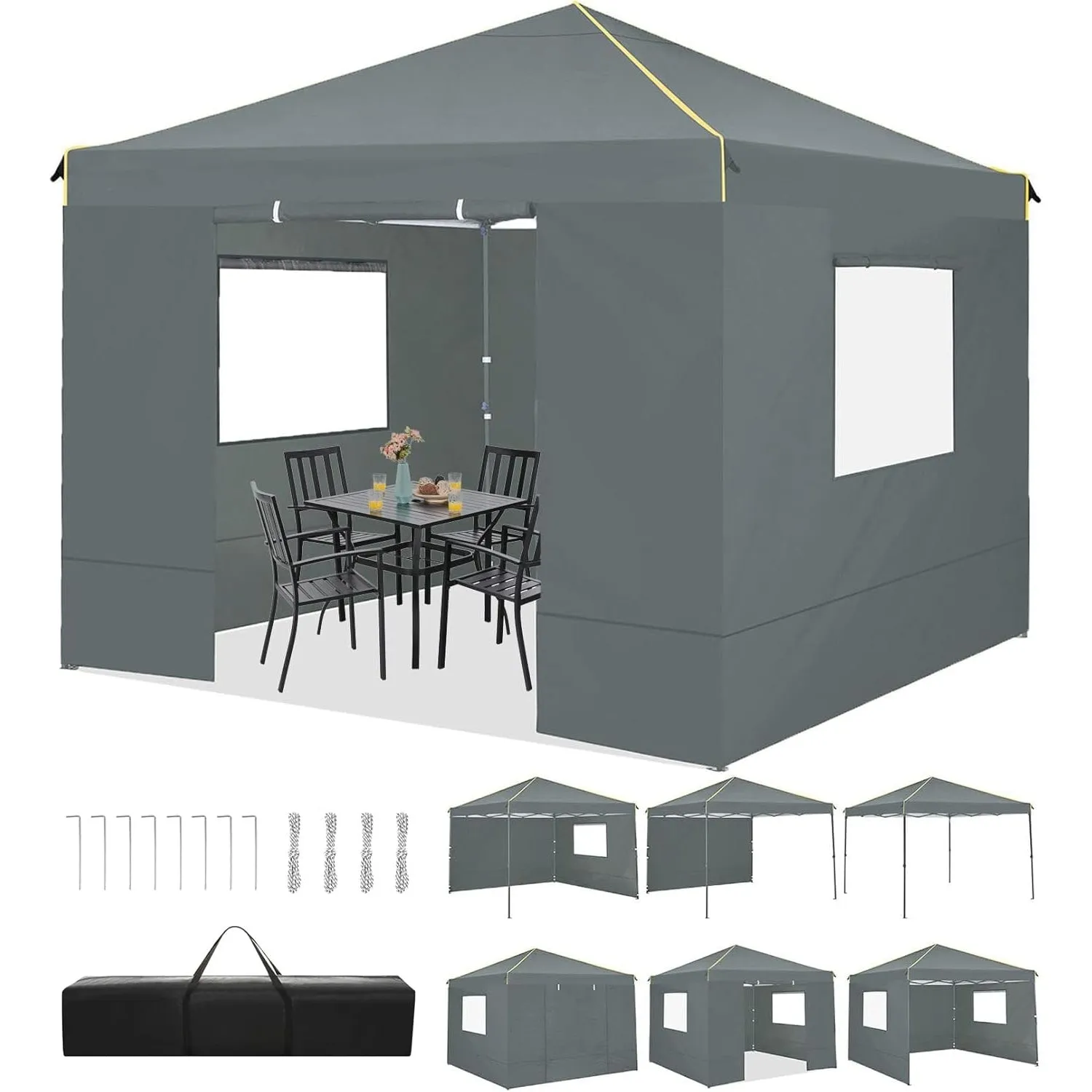 TOOLUCK Canopy Tent, 10x10 Pop Up Canopy Tent with Sidewalls and Roll-up Ventilated Windows with Mosquito net, Ez Outdoor Commercial Instant Gazebo Tent for Party Waterproof with Carrybag